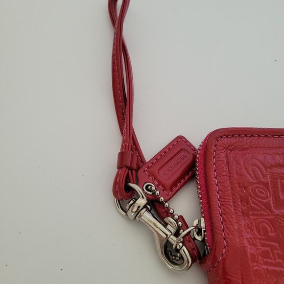 Coach Poppy Corner Small Bag Wristlet Red Wallet Card Zip Pouch Patent Leather - Picture 9 of 9